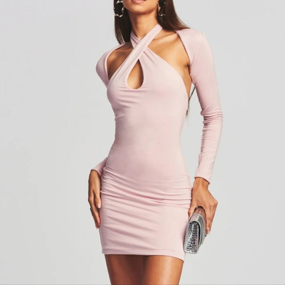 SER.O.YA Lana Two Piece Dress Set Pink Halter Mini Shrug NWT Revolve XLarge New